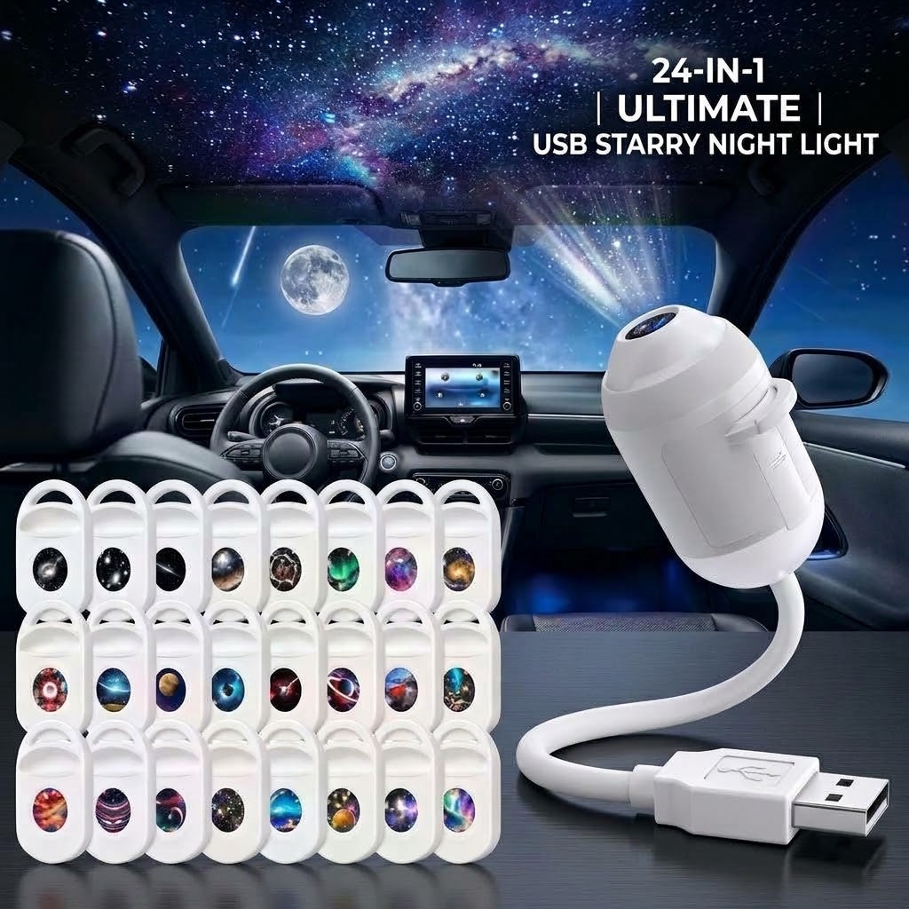 Full product image showing the projector and its 24 interchangeable films